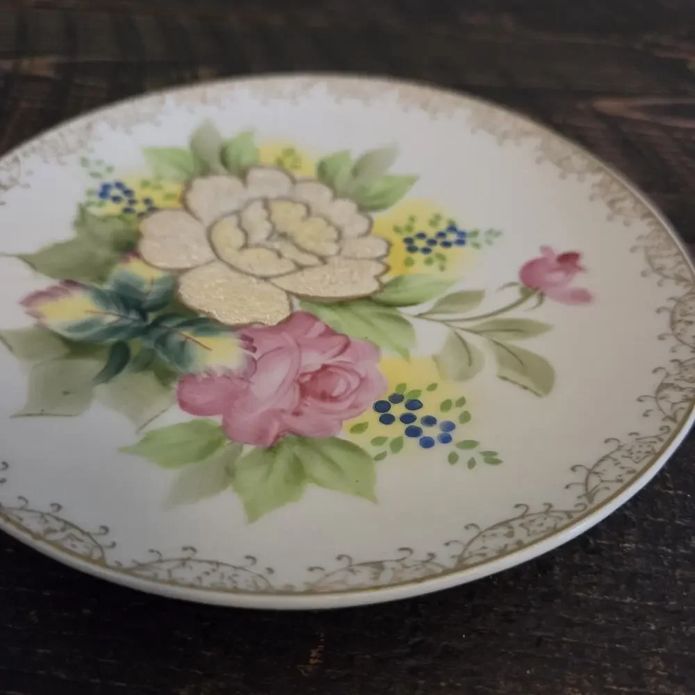 Vintage Wheelock Peoria Japan Raised Yellow Rose Pink Roses Collector Plate